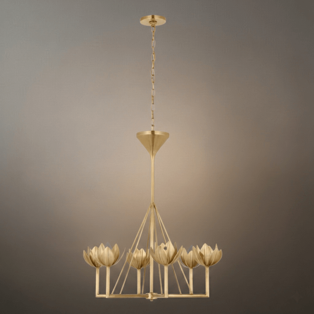 Modern Lotus Chandelier — Curved Petal Shades & Brass Frame